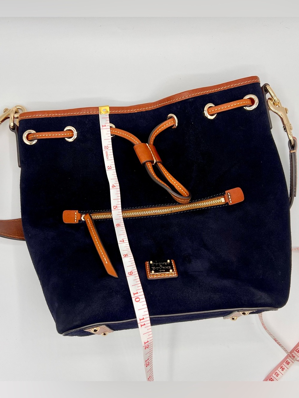 Dooney & Bourke Suede Drawstring purse bucket bag navy blue - Picture 12 of 15